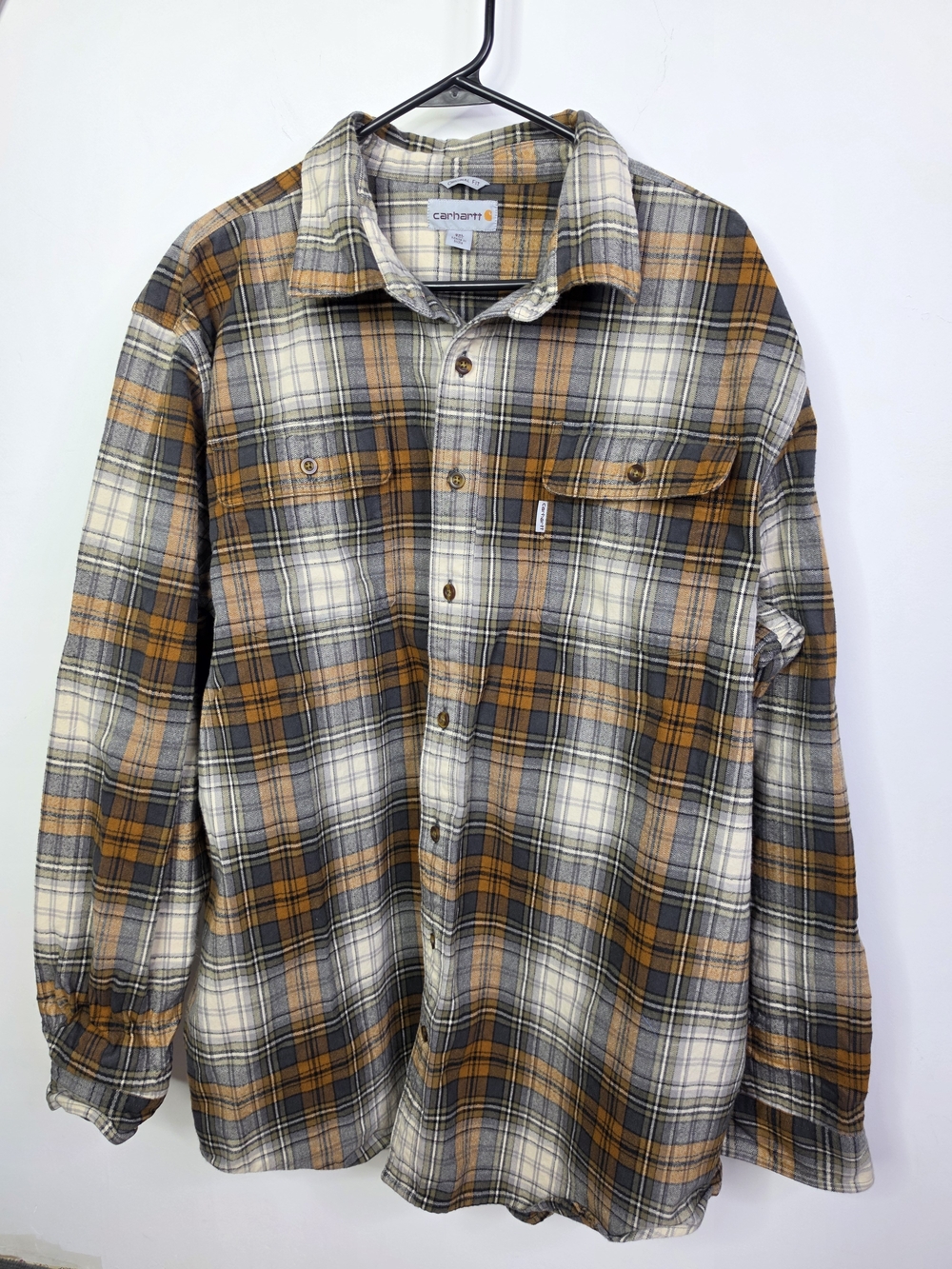 Carhartt Hubbard Plaid Flannel Shirt Men’s 2XL Tall Original Fit Brown Gray